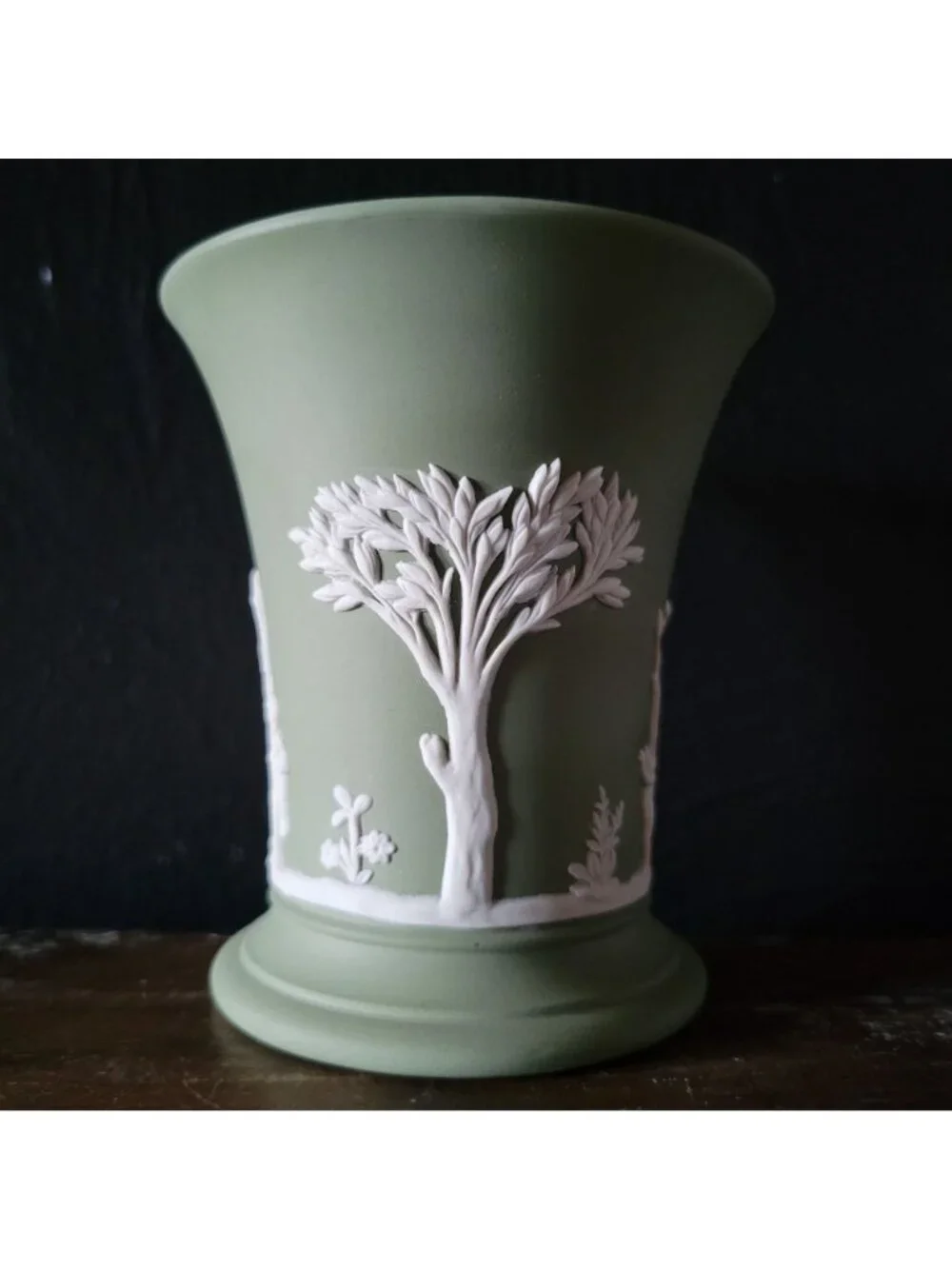 Vtg Wedgwood Jasperware Sage Green Vase Neoclassical Motif Small Posy Vase
